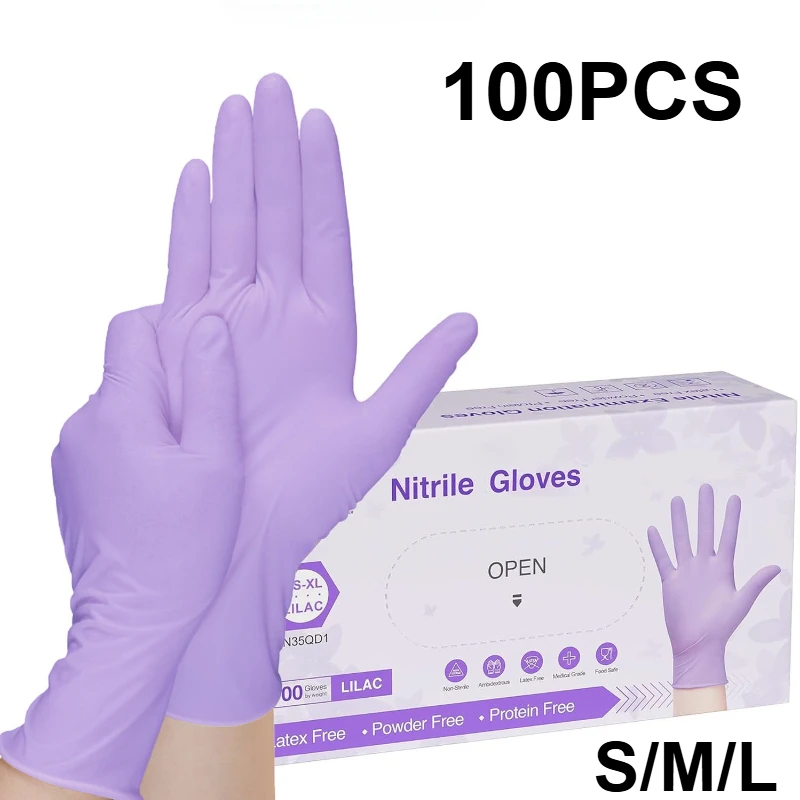 Medical Gloves - 10-100 ชิ้นถุงมือไนไตรล์สีม่วงแบบใช้แล้วทิ้งปราศจากน้ำยางกันน้ำเหมาะสำหรับห้องครัวการแปรรูปอาหารร้านเสริมสวยถุงมือทำงาน