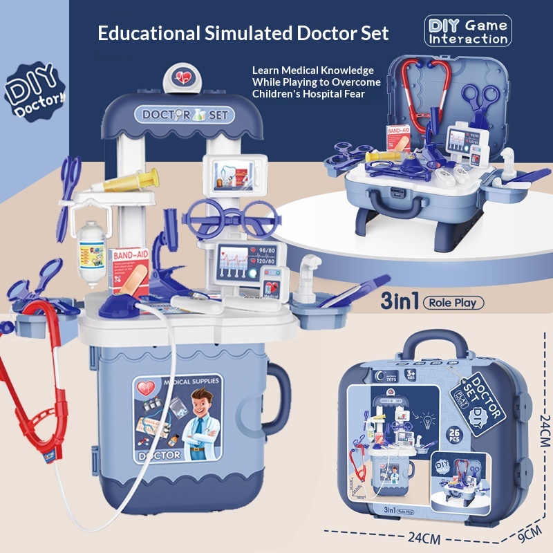 Stethoscope - ชุดของเล่นสถานีแพทย์ 3 in 1 แบบประกอบเอง พร้อมหูฟังและอุปกรณ์การแพทย์