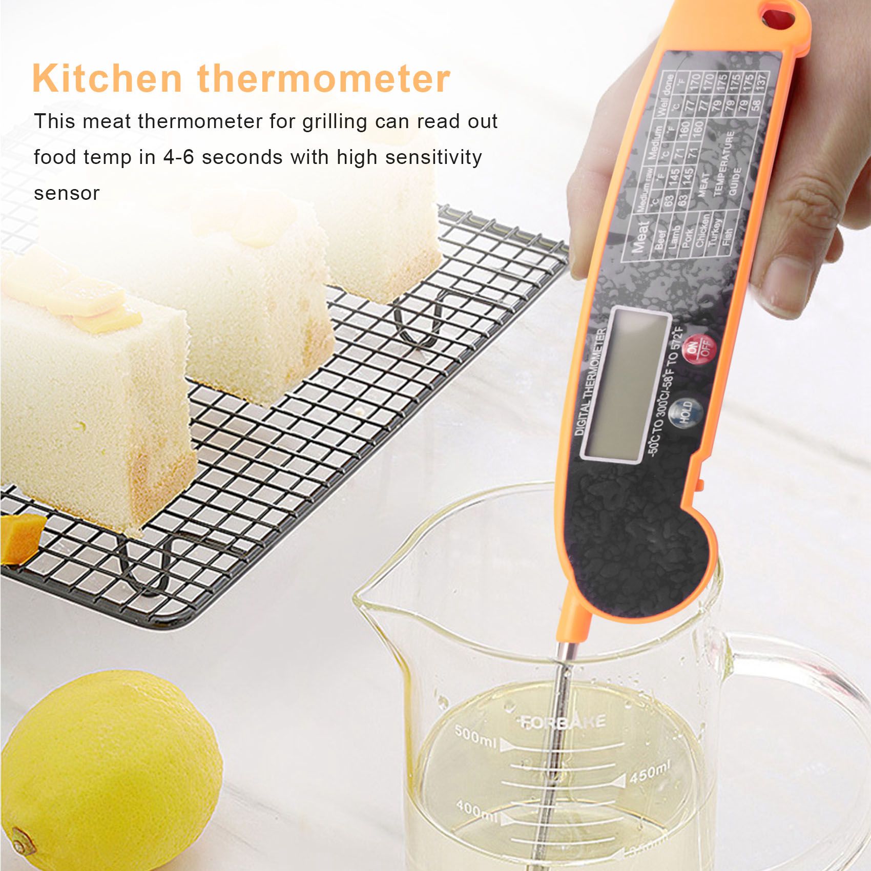 Thermometer Digital - เครื่องวัดอุณหภูมิเนื้อแบบดิจิตอลอ่านค่าได้ทันที พร้อมหัววัดอุณหภูมิที่แม่นยำสูง เครื่องวัดอุณหภูมิไฟฟ้าสำหรับทำอาหารในครัว